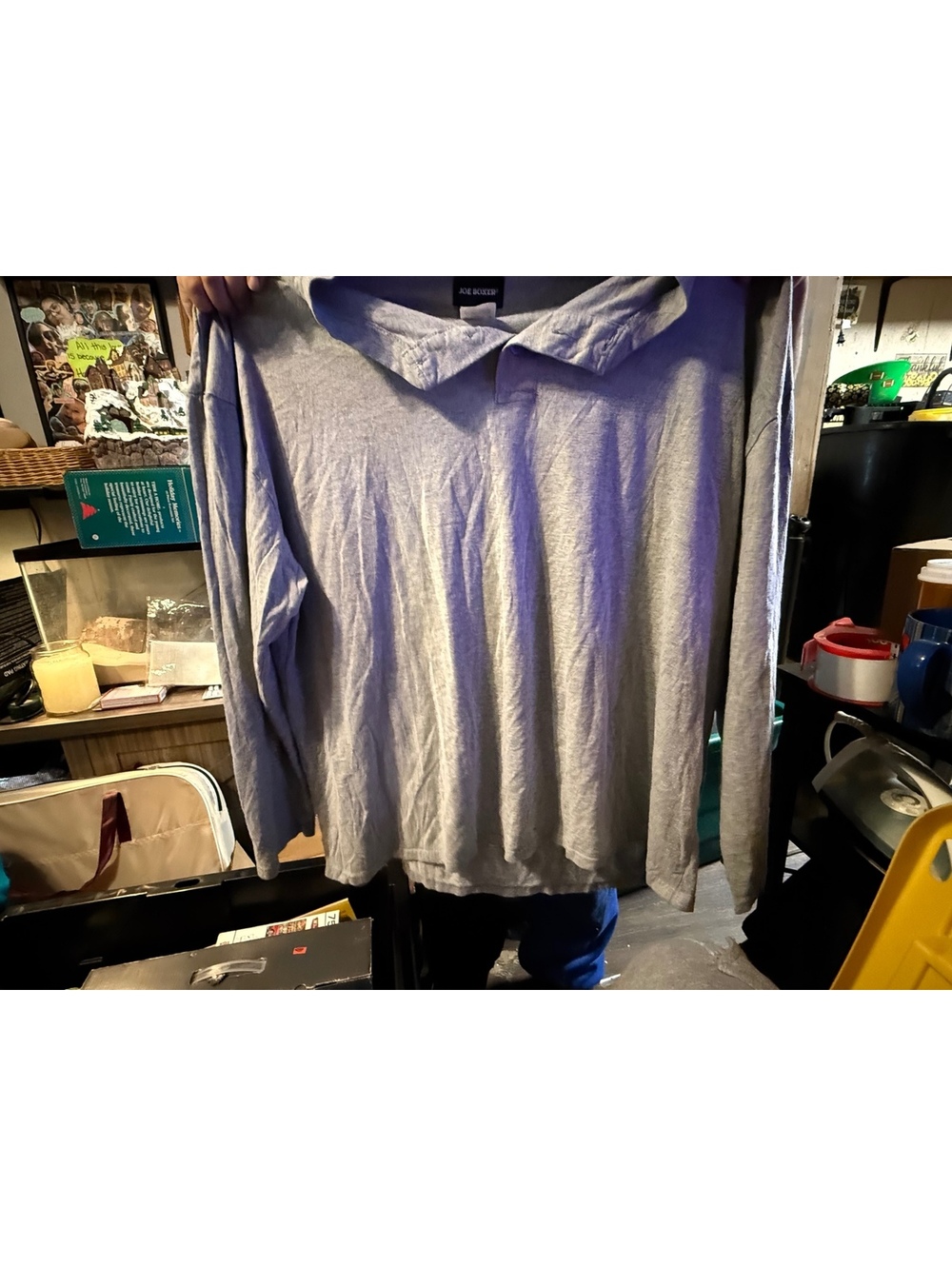 Joe Boxer Men's Long Sleeve Polo Shirt 2XL Gray Casual